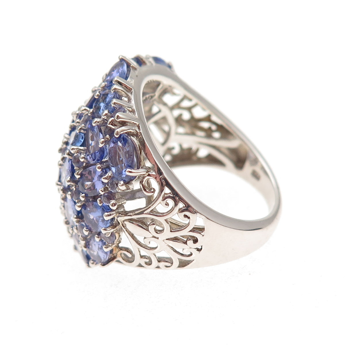 Chuck Clemency 925 Sterling Silver Real Tanzanite Cluster Ring Size 8.25