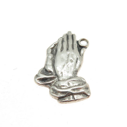 925 Sterling Silver Antique Art Deco Praying Hands Religious Charm Pendant