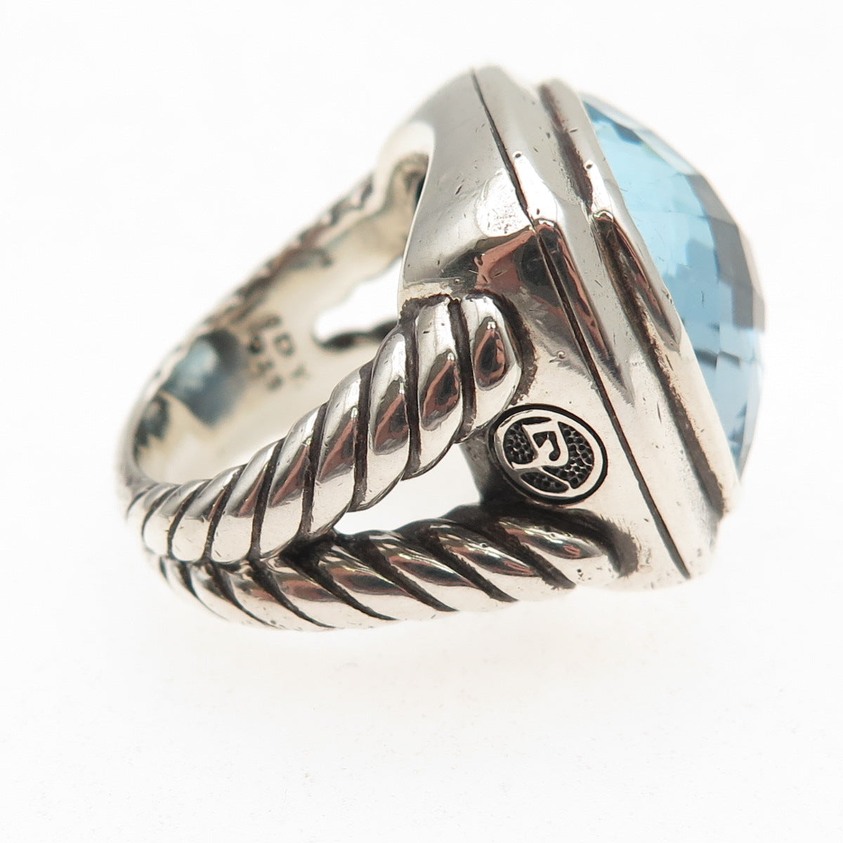 David Yurman 925 Sterling Silver Vintage Real Blue Topaz Ring Size 6