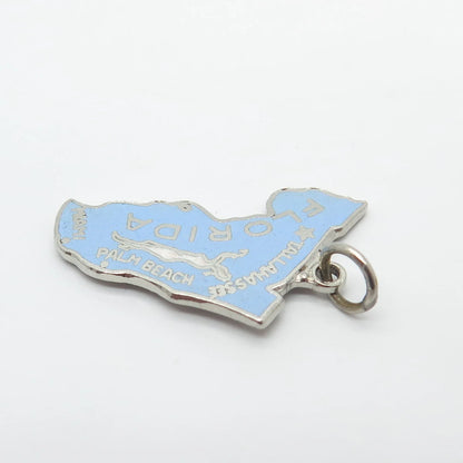 925 Sterling Silver Vintage Japan Enamel "Florida" State Map Charm Pendant