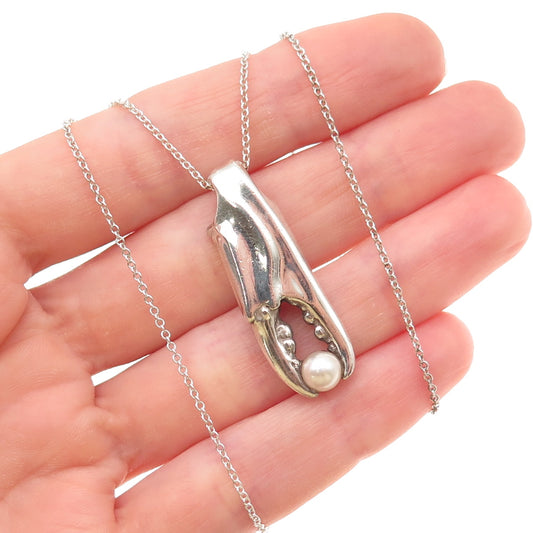 Glade S. Davis 925 Sterling Vintage Real Pearl Lobster Claw Chain Necklace 18"
