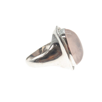 Andrea H. Baier 800 Silver Vintage Real Rose Quartz Modernist Ring Size 7.25