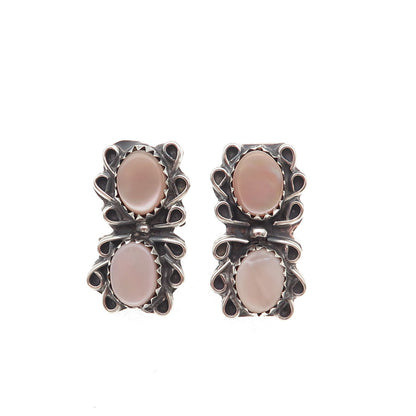 Old Pawn 925 Sterling Silver Vintage Southwestern MOP Oxidized Tribal Earrings