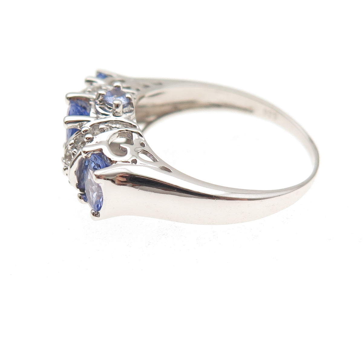 925 Sterling Silver Real Oval-Cut Tanzanite & Round-Cut White Topaz Ring Size 8