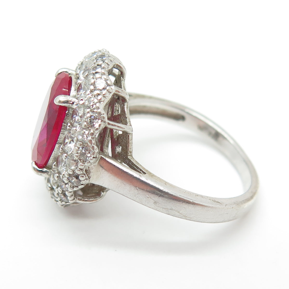 925 Sterling Silver Lab-Created Ruby & Round-Cut Shaped C Z Ring Size 7.75