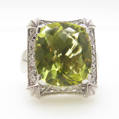 925 Sterling Silver SVI Real Cushion-Cut Lemon Citrine Statement Ring Size 6