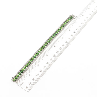 925 Sterling Silver Real Oval-Cut Peridot Panel Link Bracelet 7"