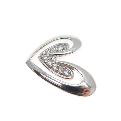925 Sterling Silver Round-Cut C Z Heart Minimalist Slide Pendant