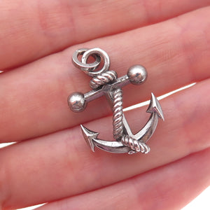 925 Sterling Silver Vintage Italy Anchor Oxidized Charm Pendant