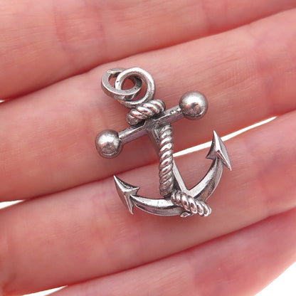 925 Sterling Silver Vintage Italy Anchor Oxidized Charm Pendant
