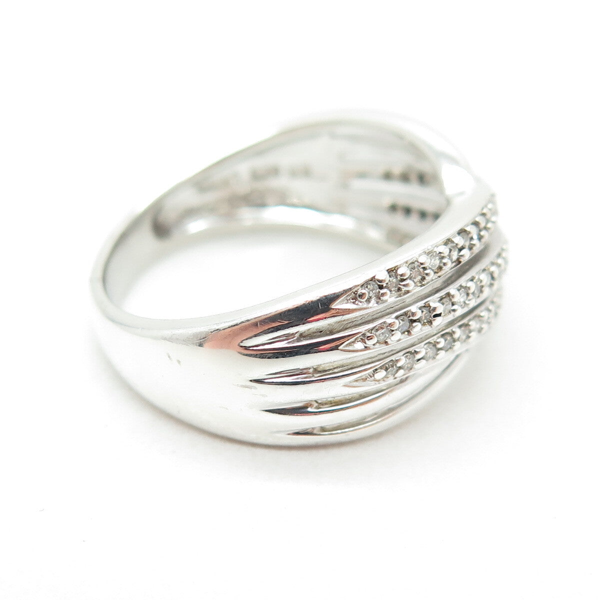 KN Kajal Naina Sterling Silver Real Round-Cut Diamond Crisscross Ring Size 9.25