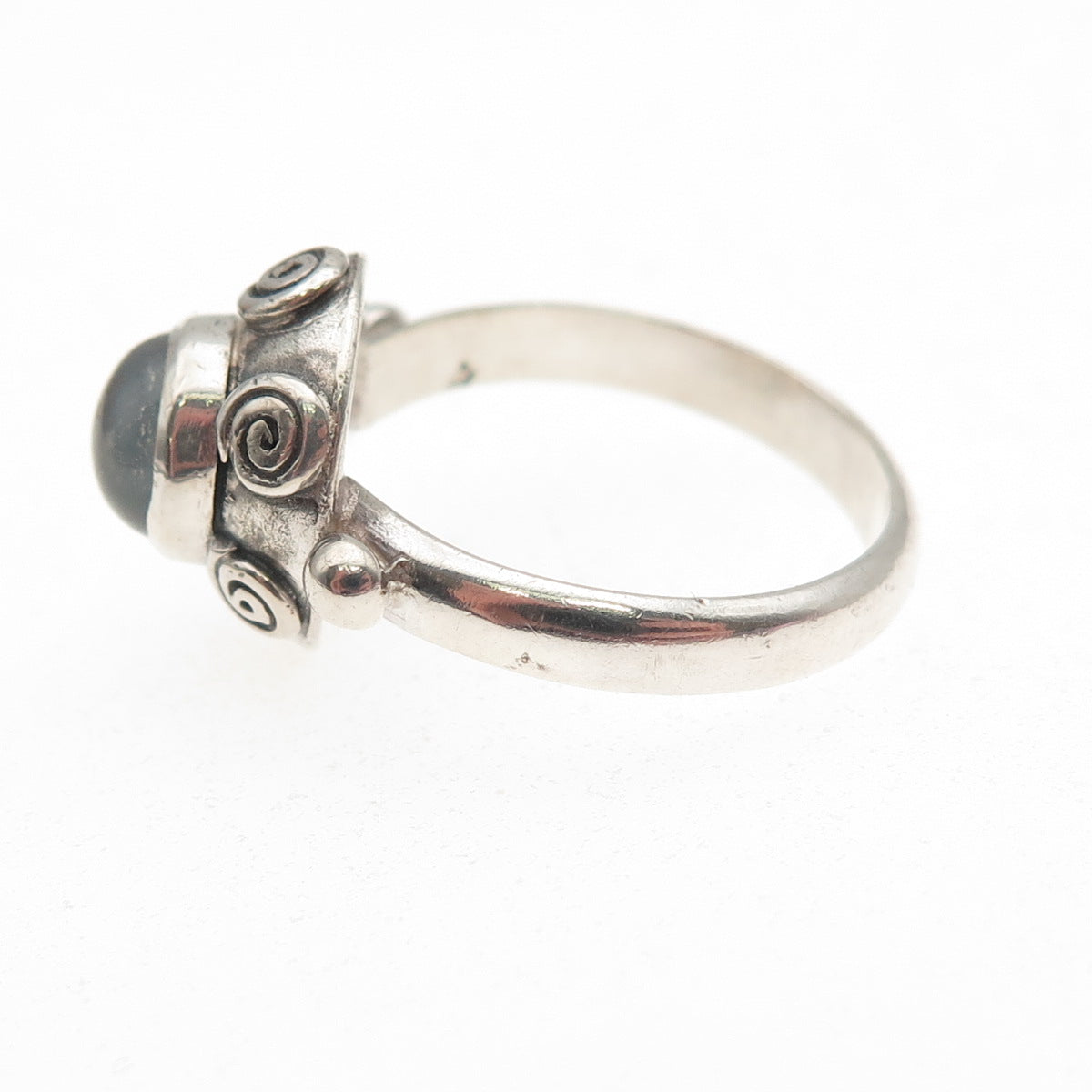 925 Sterling Silver Vintage Real Moonstone Spiral Oxidized Ring Size 7.5