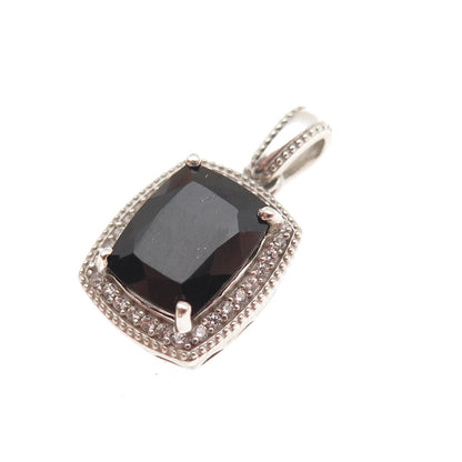 D'JOY Sterling Silver Vintage Real Black Spinel & White Topaz Mini Charm Pendant