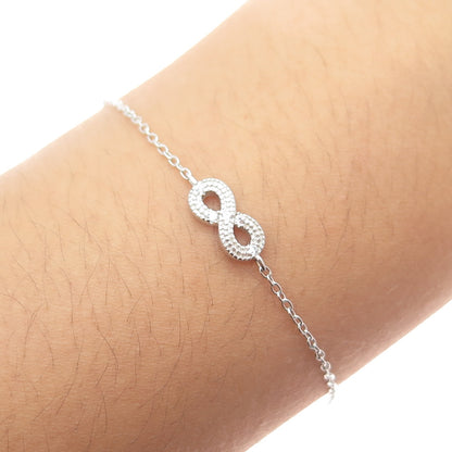 925 Sterling Silver Round-Cut C Z Infinity Anklet / Bracelet 8.75-9.75"