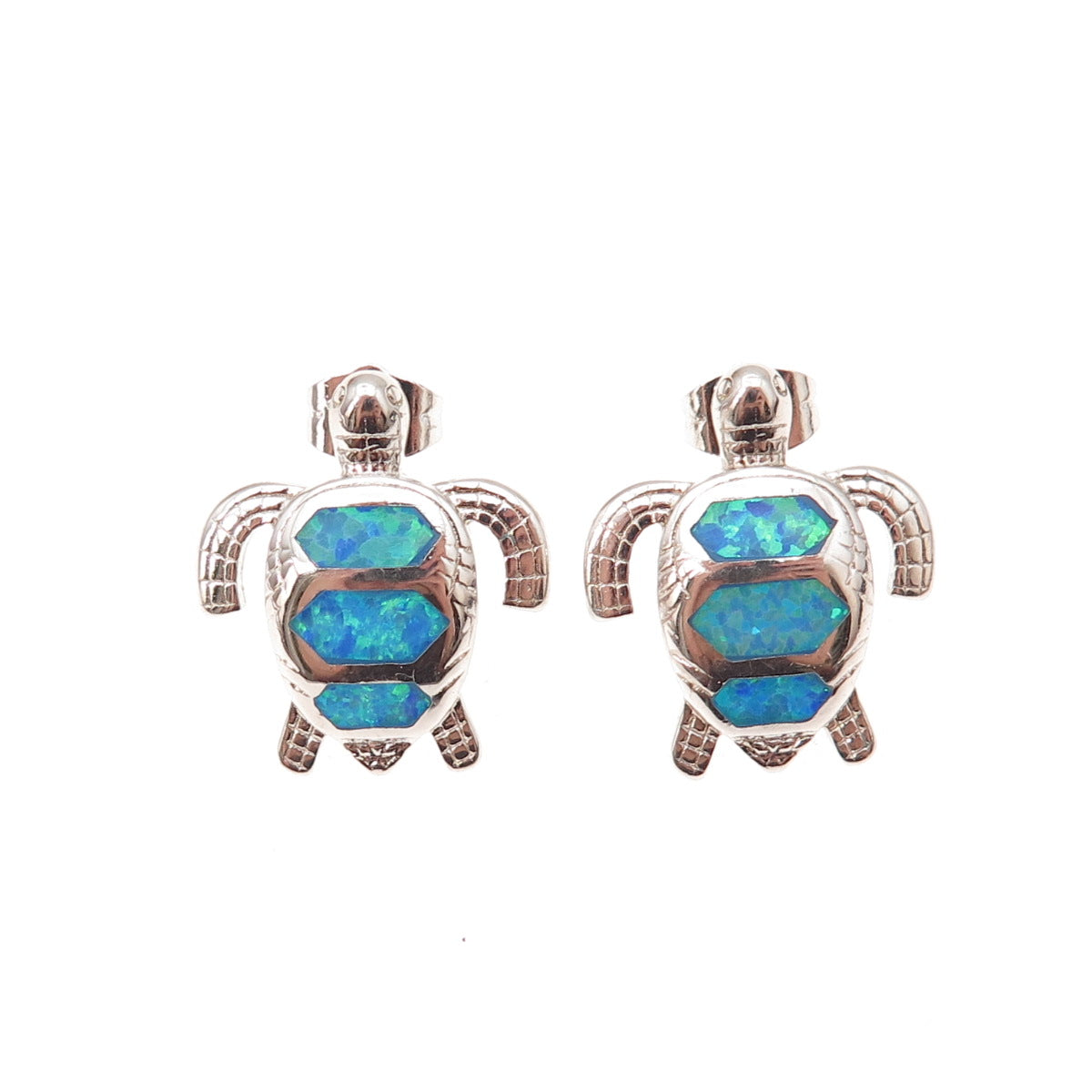 925 Sterling Silver Real Opal Turtle Stud Earrings