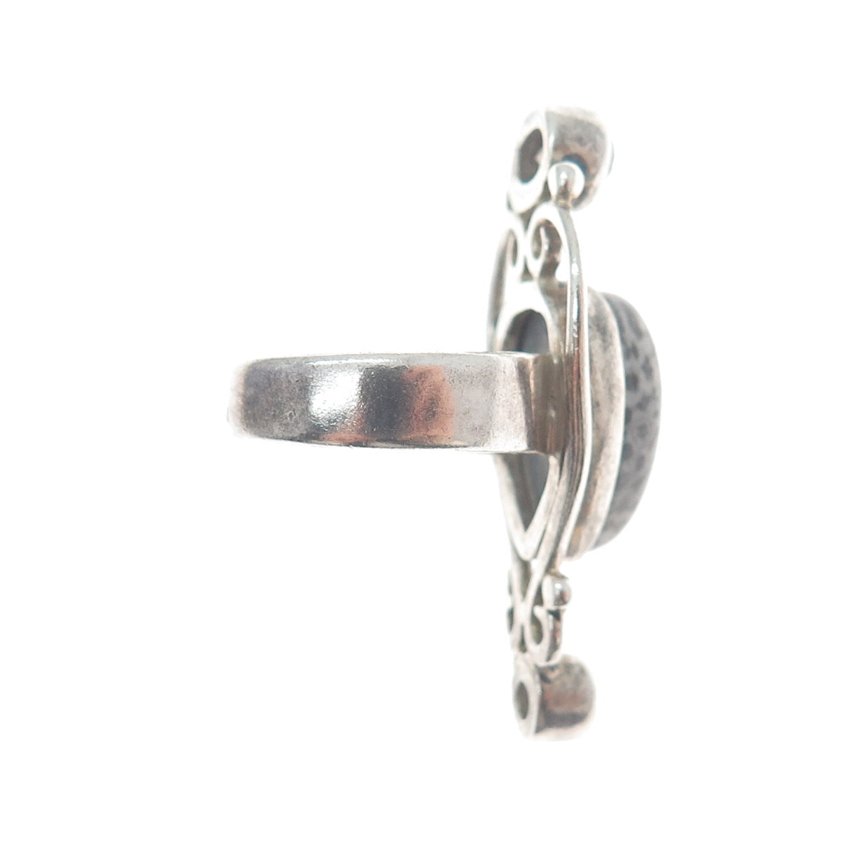 ARYA Sterling Silver Vintage Real Fossil Clear & Smoky Quartz Heart Ring Size 5