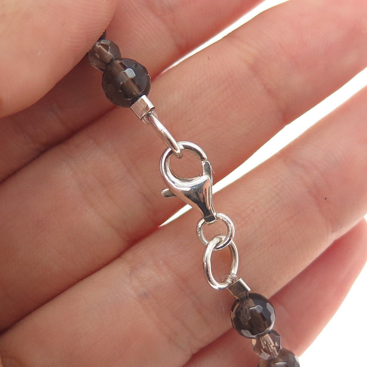 AF DESIGN Sterling Silver Vintage Real Smoky Quartz & Druzy Beaded Necklace 20"