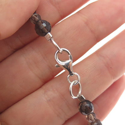 AF DESIGN Sterling Silver Vintage Real Smoky Quartz & Druzy Beaded Necklace 20"