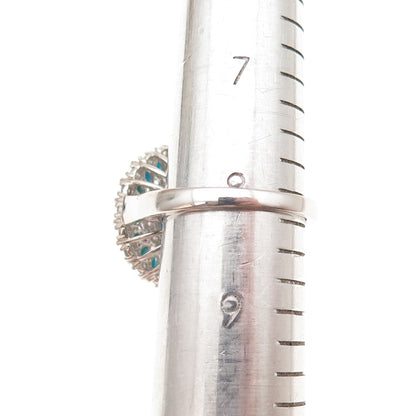 Chuck Clemency Sterling Silver Real Turquoise Pink & White Topaz Ring Size 8.25