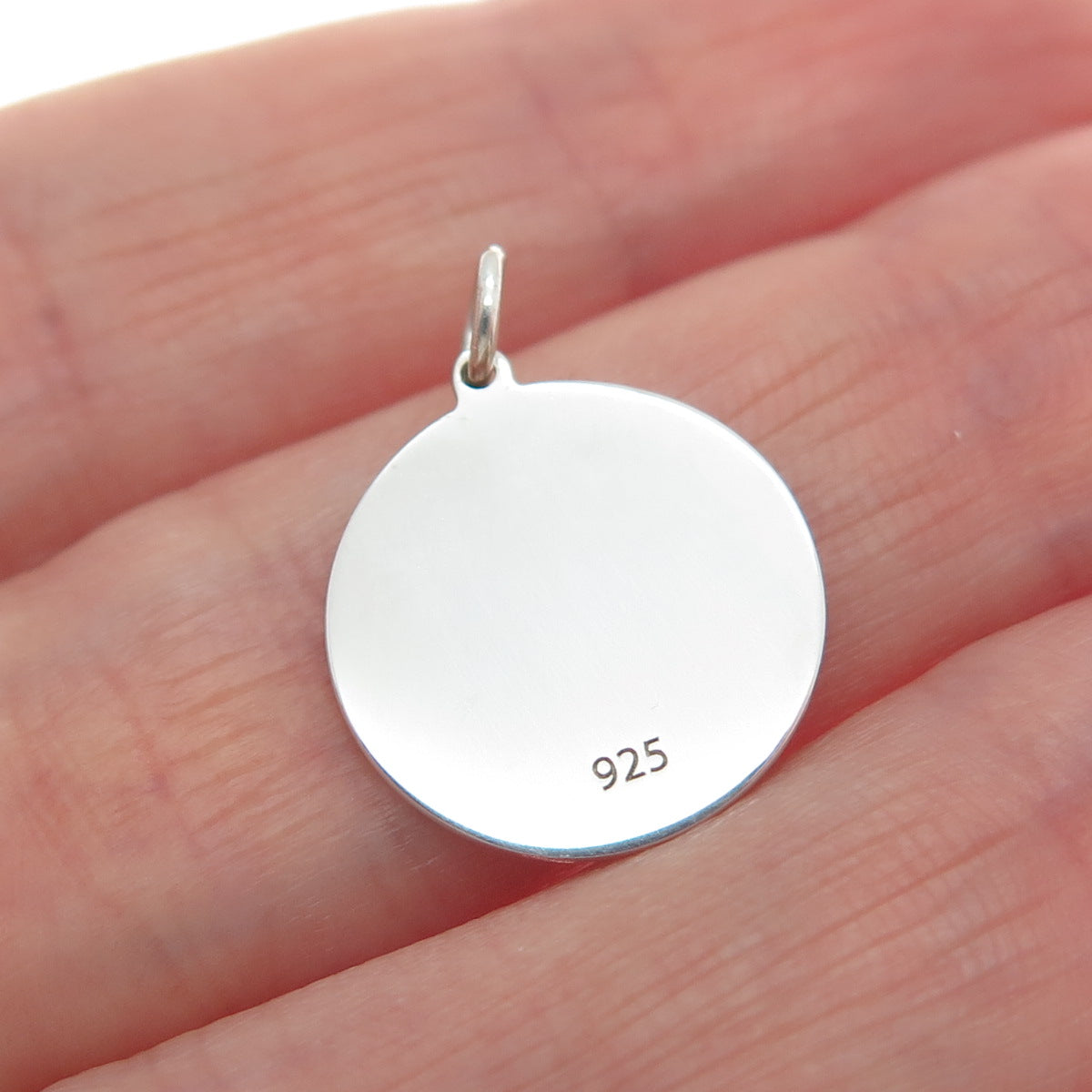 925 Sterling Silver Pink Enamel Rose Flower Round Tag Minimalist Charm Pendant