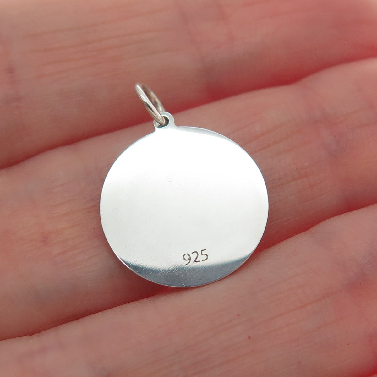 925 Sterling Silver Blue Enamel Male Symbol Round Tag Minimalist Charm Pendant