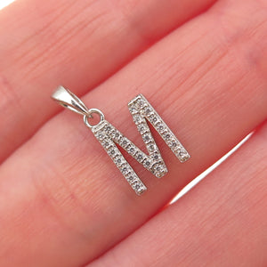 925 Sterling Silver Round-Cut C Z Letter M Initial Mini Charm Pendant