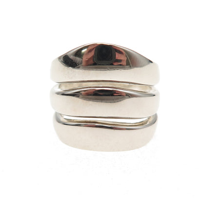 925 Sterling Silver Vintage Modernist 3-Row Ring Size 6