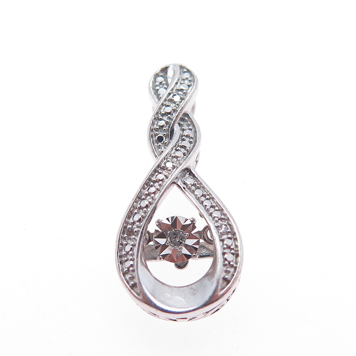925 Sterling Silver Real Round-Cut Diamond Twisted Slide Mini Charm Pendant