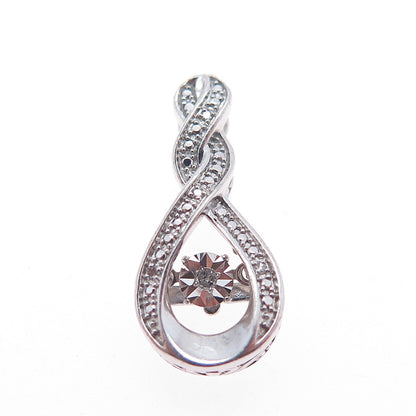 925 Sterling Silver Real Round-Cut Diamond Twisted Slide Mini Charm Pendant