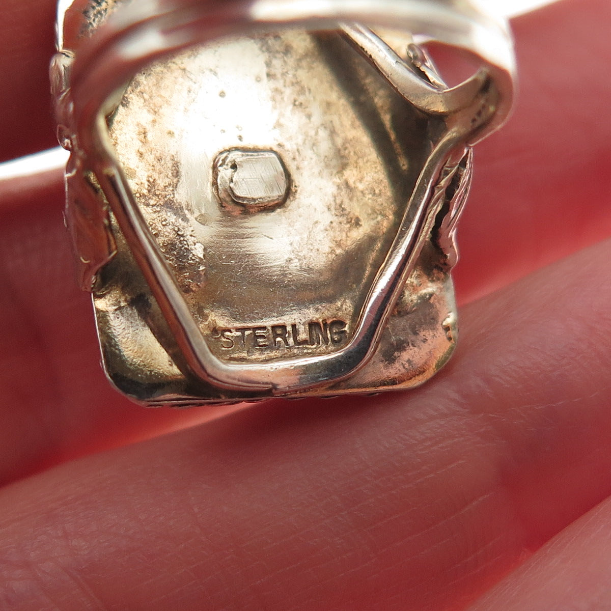 925 Sterling Silver Gold Plated Antique Art Deco Coral Warrior Cameo Ring Size 5