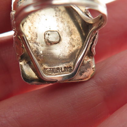 925 Sterling Silver Gold Plated Antique Art Deco Coral Warrior Cameo Ring Size 5