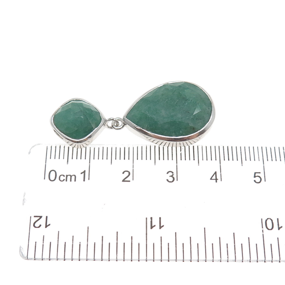 925 Sterling Silver Real Emerald Modernist Slide Pendant