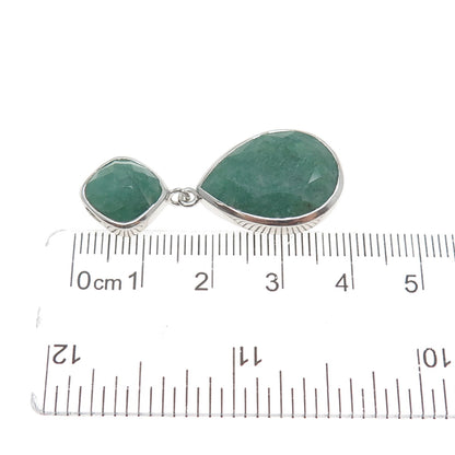 925 Sterling Silver Real Emerald Modernist Slide Pendant