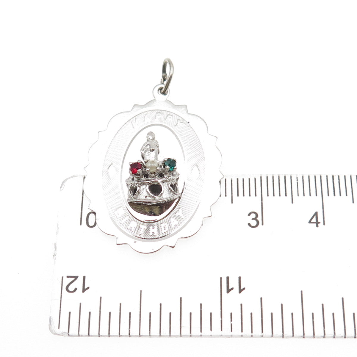 Town & Country 925 Sterling Vintage Faux Pearl Rhinestone Happy Birthday Pendant