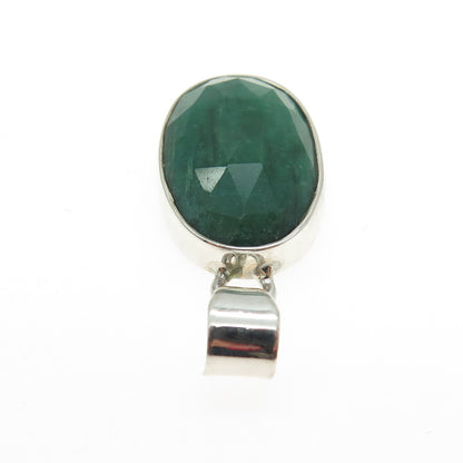 925 Sterling Silver Vintage Real Oval-Cut Emerald Pendant