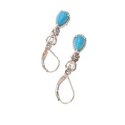 Chuck Clemency 925 Sterling Silver Real Turquoise & White Topaz Dangle Earrings
