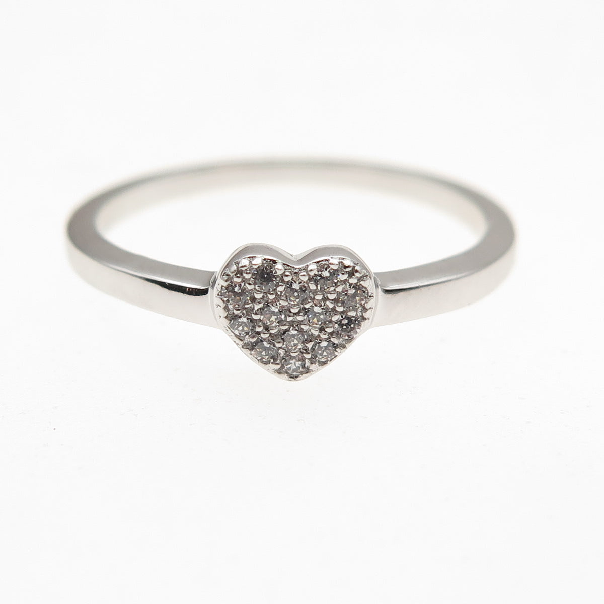 925 Sterling Silver Round-Cut C Z Heart Ring Size 7