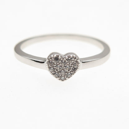 925 Sterling Silver Round-Cut C Z Heart Ring Size 7