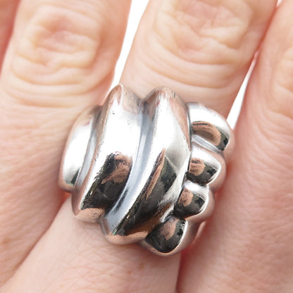 925 Sterling Silver Vintage Mexico Modernist Ribbed Dome Oxidized Ring Size 6.75