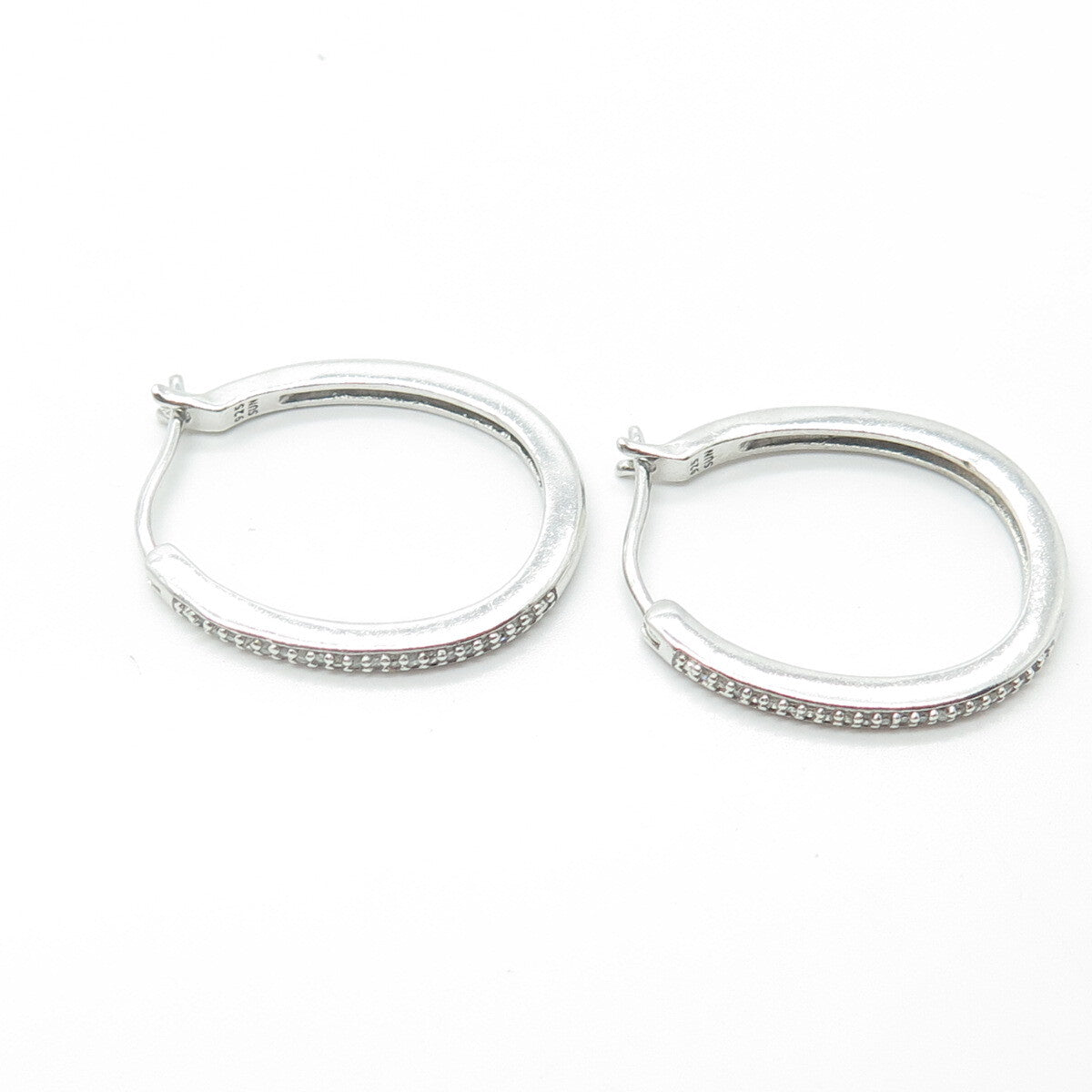 925 Sterling Silver Sun Real White Diamond Half Eternity Hoop Earrings