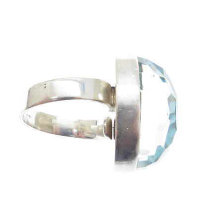 925 Sterling Silver Vintage Real Doublet Turquoise Adjustable Ring Size 7.75