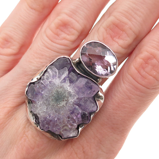 CID Clyde Duneier Sterling Silver Vintage Real Amethyst Modernist Ring Size 6.75