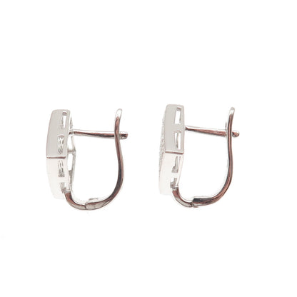 925 Sterling Silver Round-Cut C Z Sparkle Square Earrings