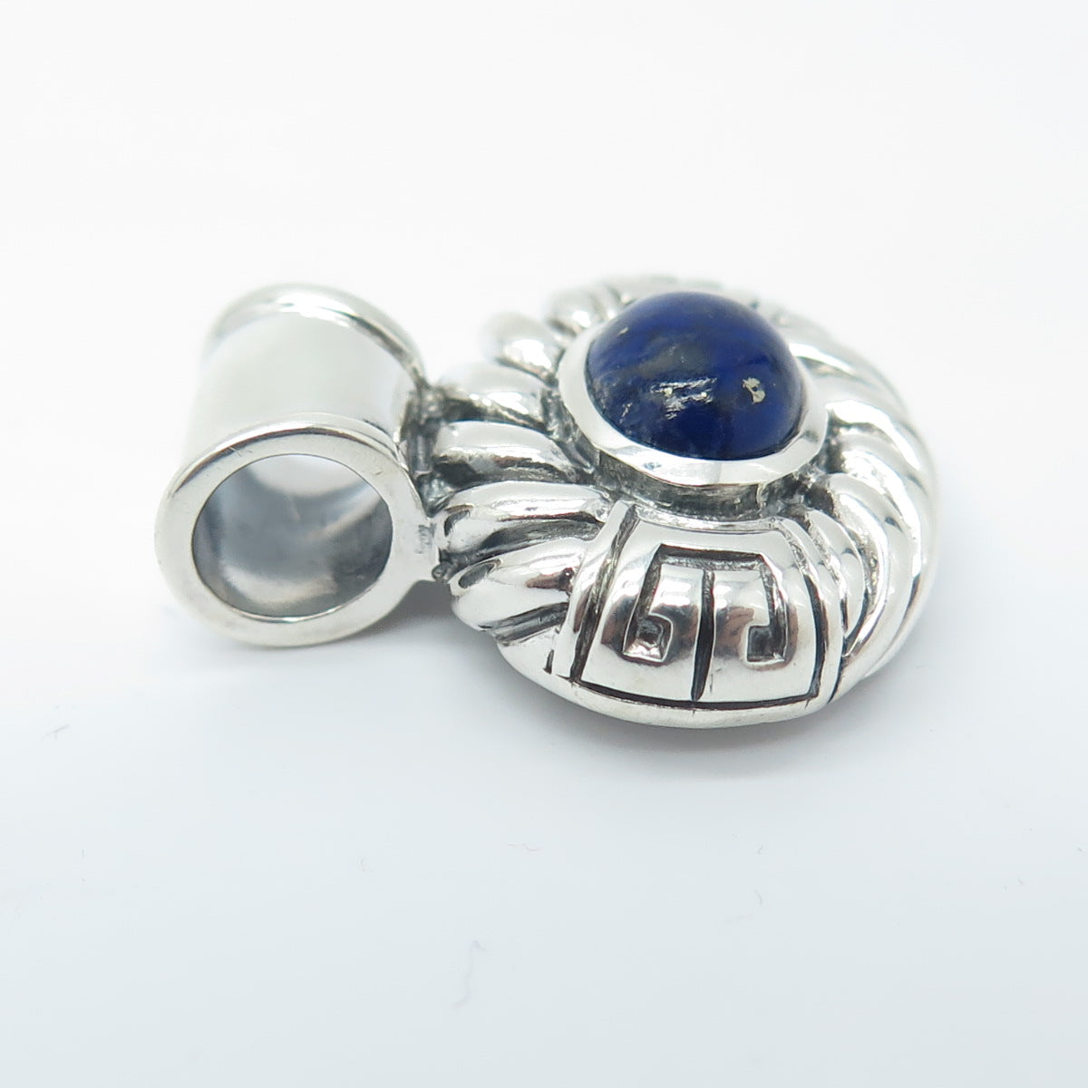 925 Sterling Silver Vintage Real Lapis Lazuli Gemstone Ribbed Slide Pendant