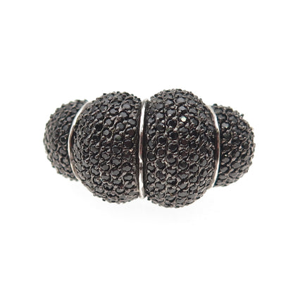 925 Sterling Silver Real Black Spinel & Moonstone Cocoon Ring Size 6.25