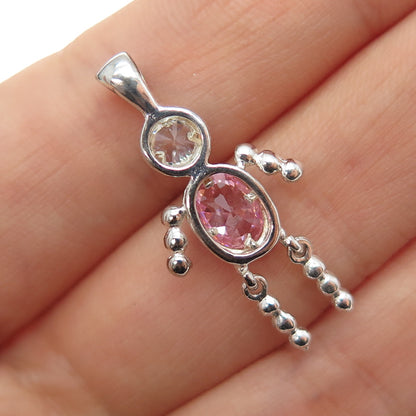 925 Sterling Silver Pink C Z October Birthstone Boy Articulated Charm Pendant
