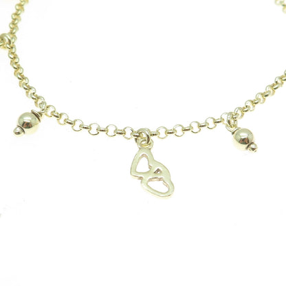 925 Sterling Silver Gold Plated Heart & Ball Charms Rolo Link Bracelet 7"