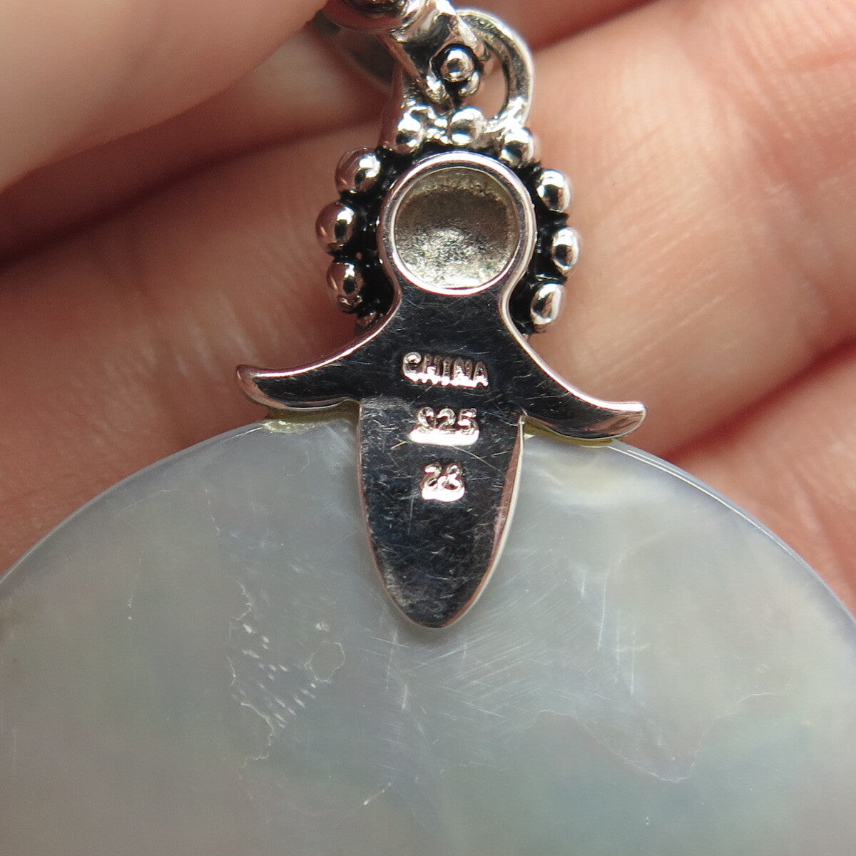 925 Sterling Silver Vintage Real Pearl & Mother-of-Pearl Amulet Pendant