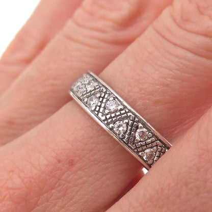 925 Sterling Silver Round-Cut C Z Zig Zag Band Ring Size 10