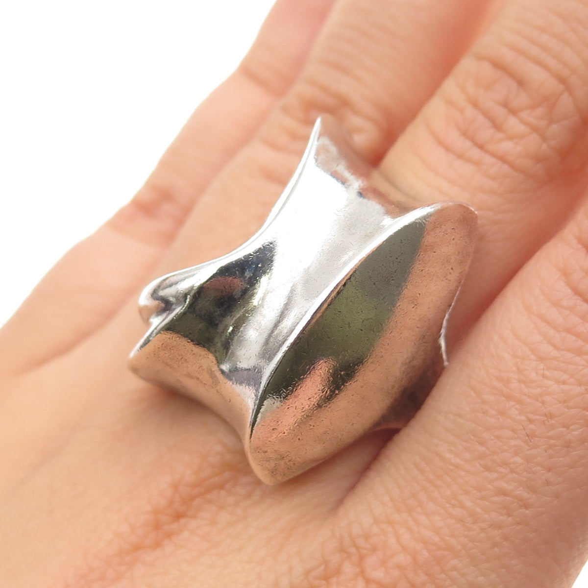 ZINA 925 Sterling Silver Vintage Modernist Oxidized Statement Ring Size 9.5